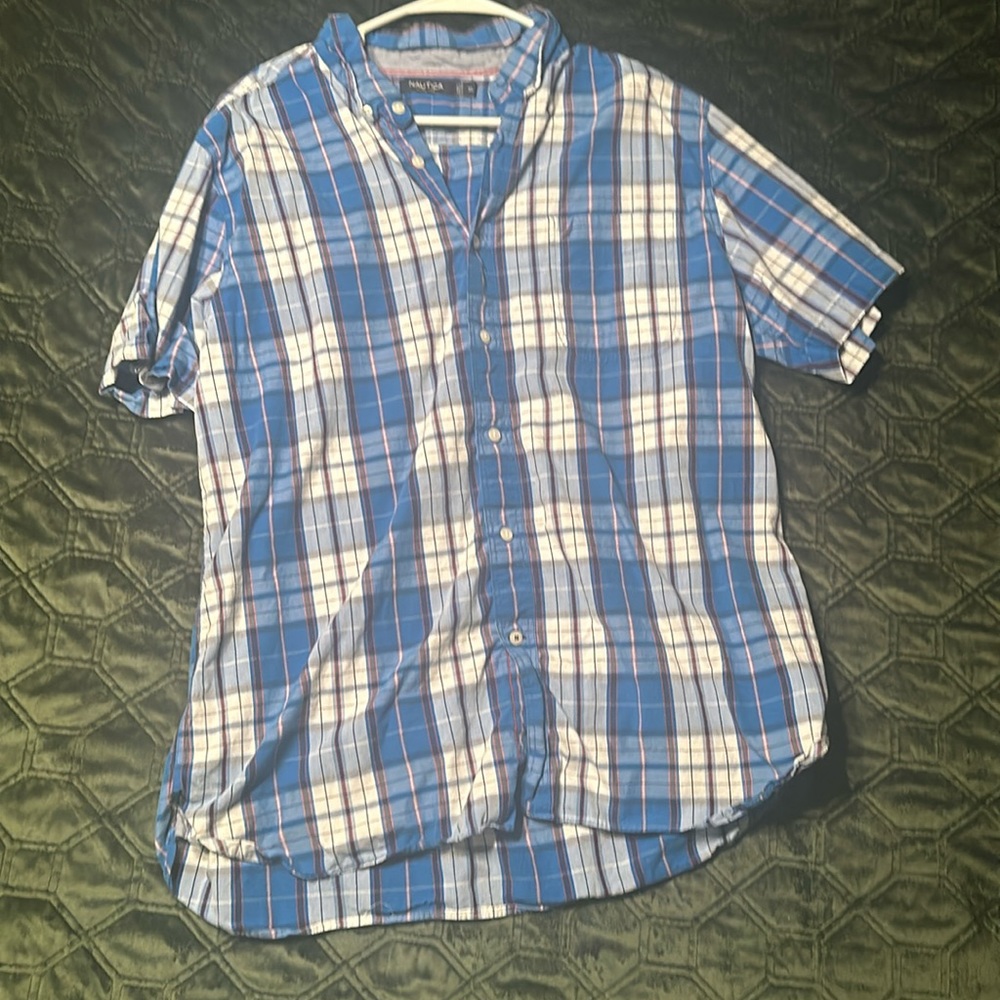 Blue checkered nautica short sleeved button down